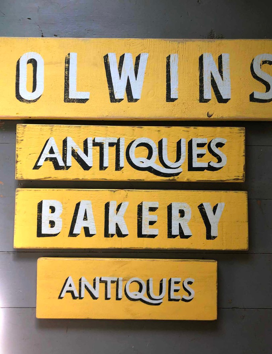 Hand-Painted "Antiques" Wooden Sign, on Reclaimed Wood.