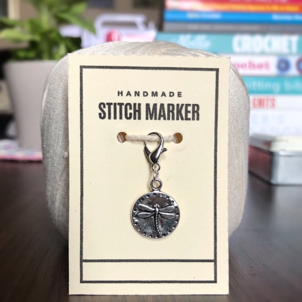 Dragonfly Stitch Marker, Progress Keeper, Silver Charm