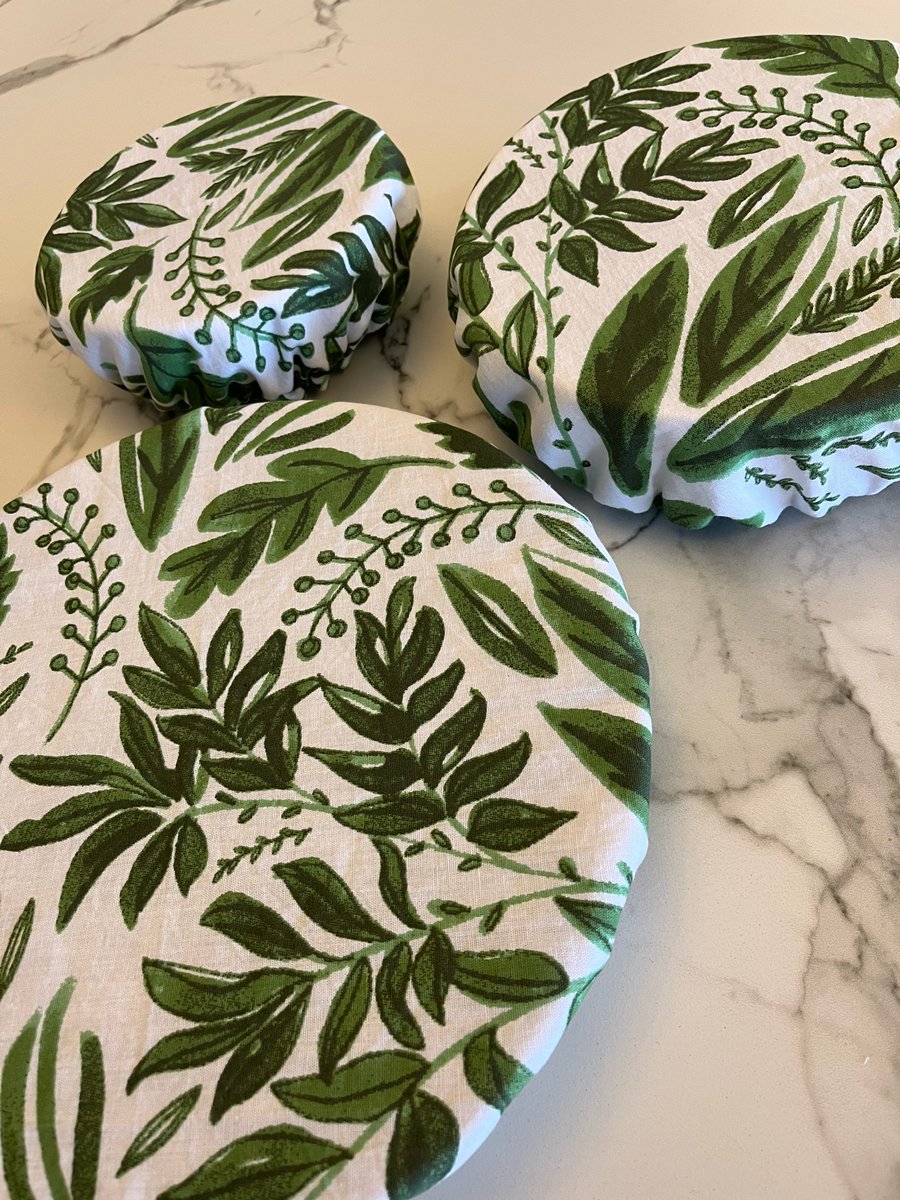 Leafy Green Reusable Bowl Covers – Set of 3 (Small, Medium, Large)