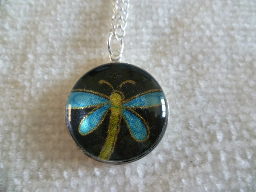 Blue Dragonfly Cameo Pendant