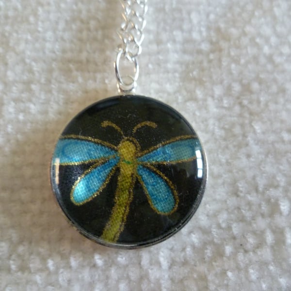 Blue Dragonfly Cameo Pendant
