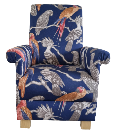 Kids Chair iLiv Aviary Marine Blue Fabric Children's Armchair Birds Navy Nursery