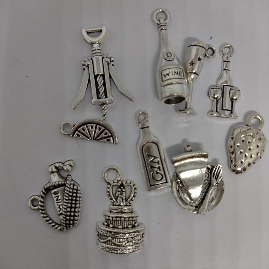 Silver Charms FOOD & DRINK Silver Jewellery Making x 10 pieces