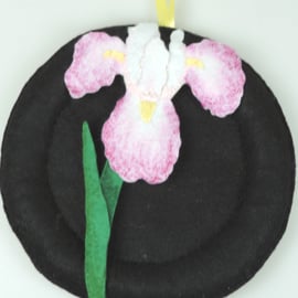 Iris Flower Hand stitched felt decorative hanging, Flower wall hanging