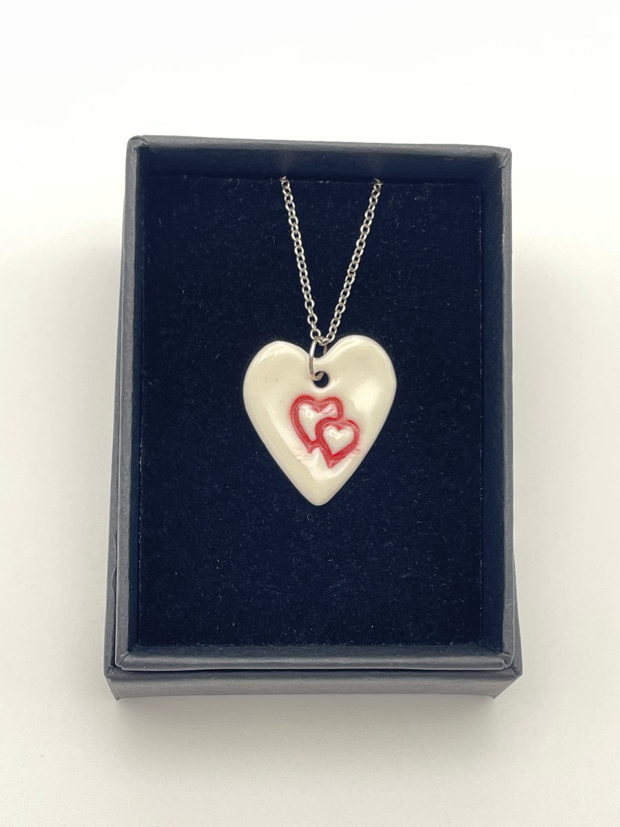 Entwined love hearts porcelain necklace