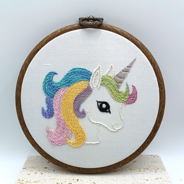 Rainbow Unicorn Embroidery Hoop, Hand Embroidery Hoop, Unicorn Wall Art, Nursery