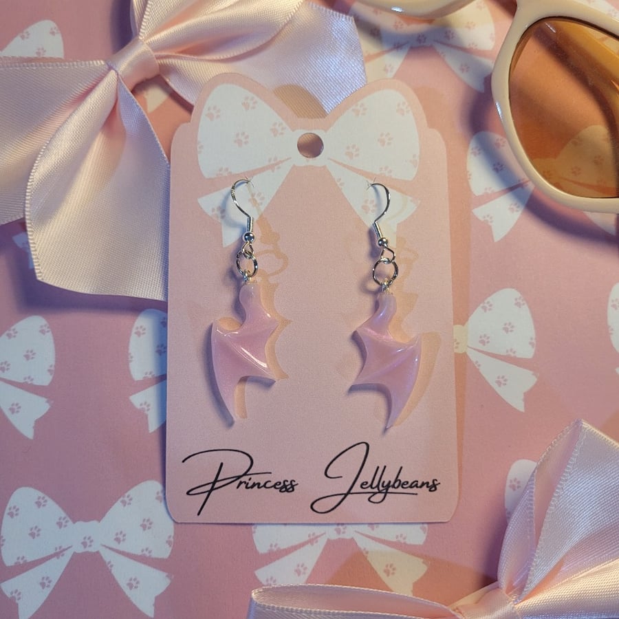 Pale Pink Bat or Demon Wing Earrings