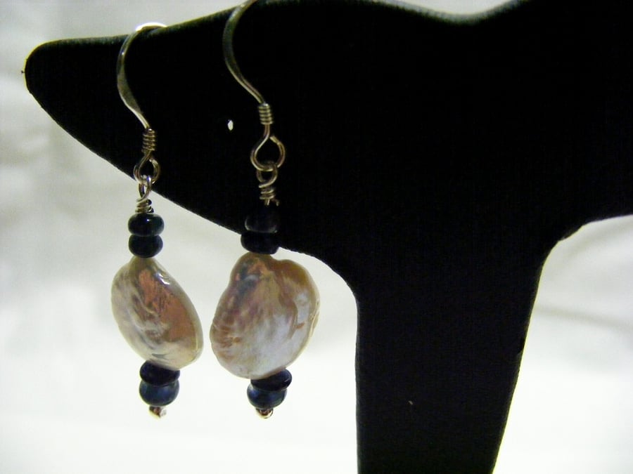 Pearl and Precious Sapphire Earrings