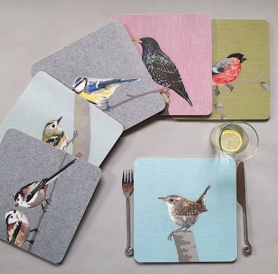 Garden bird placemats collection, melamine, cork-backed - price per placemat