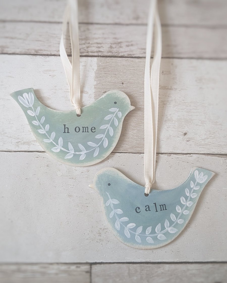 Hand Painted Wooden Birds Hanging Decorations