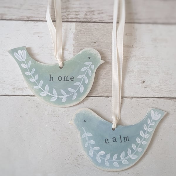 Hand Painted Wooden Birds Hanging Decorations