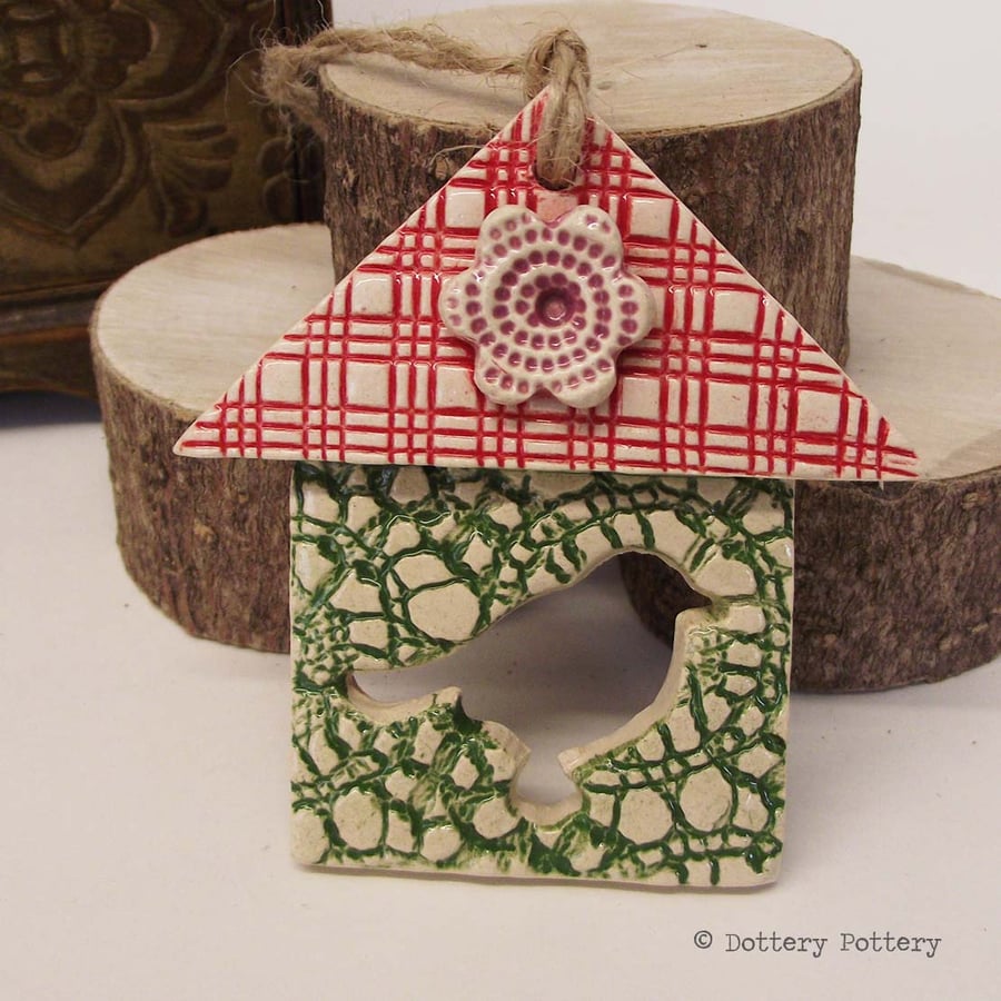 Small Ceramic bird house decoration Pottery Tree Garden