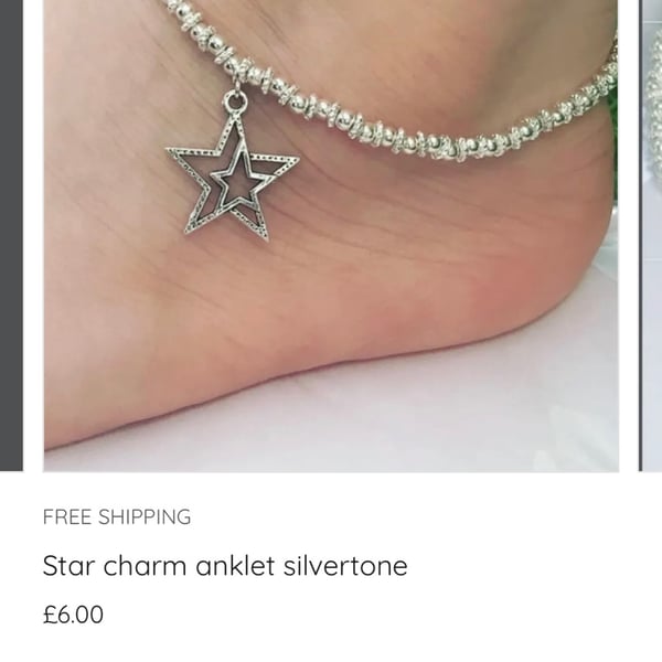Star charm silvertone stretch beaded anklet adults kids toddler sizes
