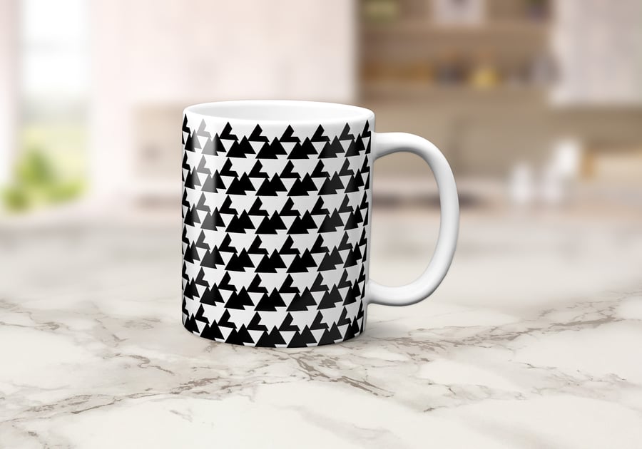 Black and White Geometric Triangles Mug, Tea or Coffee Cup