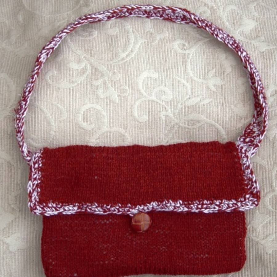 Reversible Russet & White, Hand Knitted & Crocheted Handbag