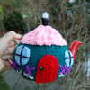 Knitted tea cosy - Country cottage design  to fit a one cup teapot, acrylic yarn