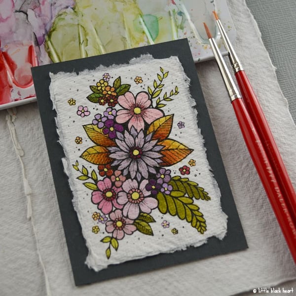 autumn flowers - original aceo