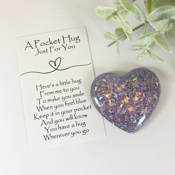 Cosmic Girl Glitter Resin Pocket Hug Heart & Card