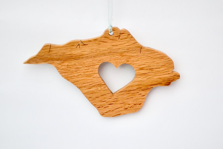 Hanging Isle of Wight shape with cut out heart