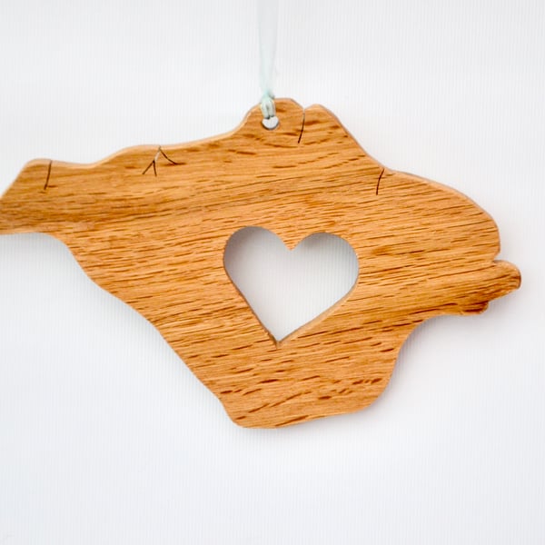 Hanging Isle of Wight shape with cut out heart