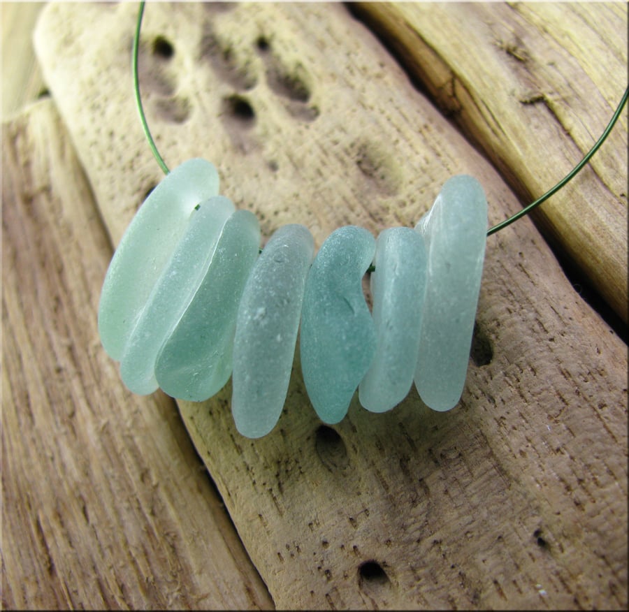 7 Natural sea glass beads, top drilled , supplies (13)