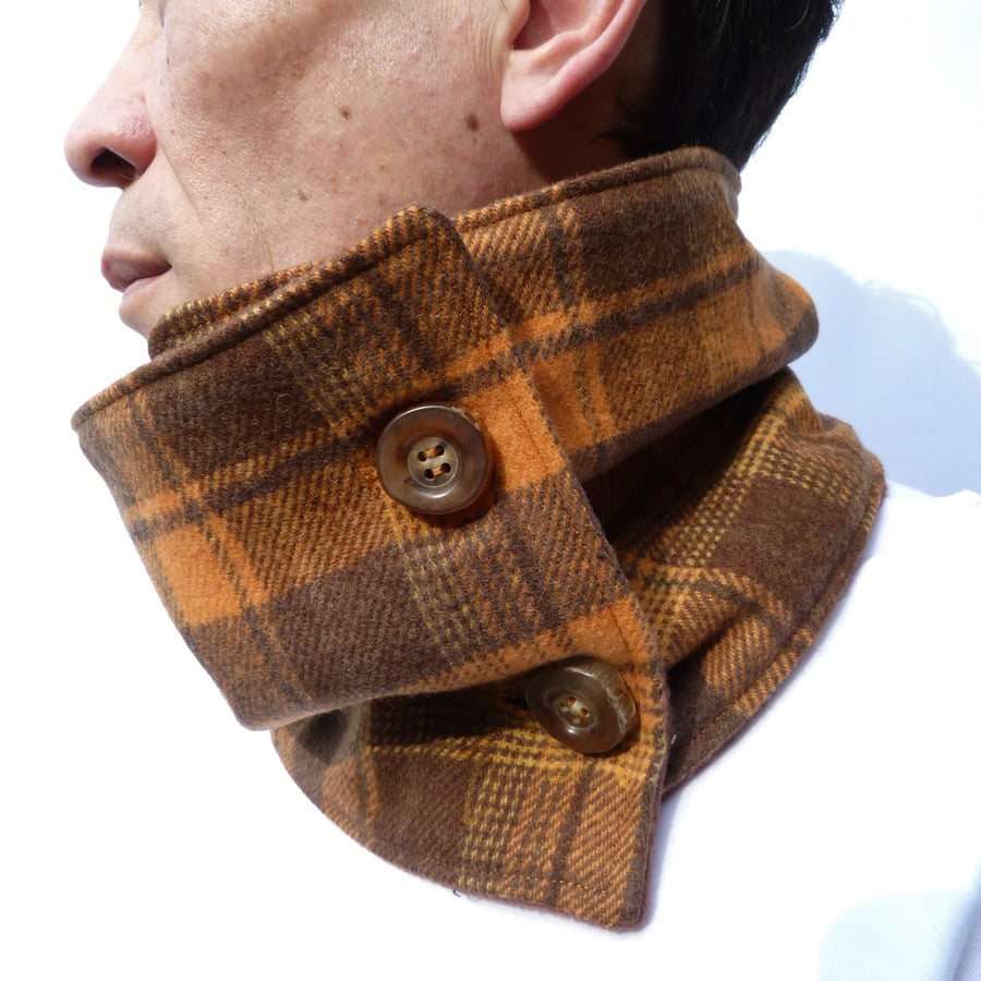 Men's Neckwarmer - Burnt Orange and Brown Plaid