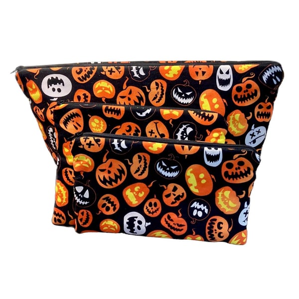 Glow in the Dark Jack O Lantern and Evil Faces Project Bag & Pouch Set