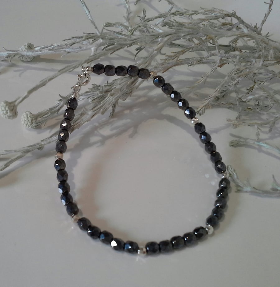 Black Crystal Skinny Sterling Silver Bracelet (Help a Charity)