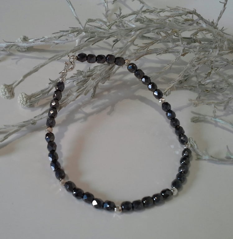 Black Sparkley Crystal Skinny Sterling Silver Bracelet 'CHARITY DONATION 