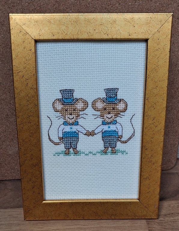 Handmade Cross Stitch Personalised Two Grooms Wedding Keepsake – 6x4"