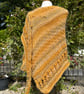 Halo Effect Merino Wool Hand Knitted Textured and Lace Golden Yellow Shawl Wrap - Image 4