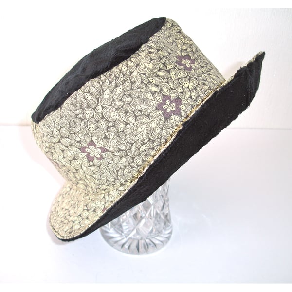 Grayson Perry Hat Liberty Cranford Rare Fabric Purple and Black Fleece Lining