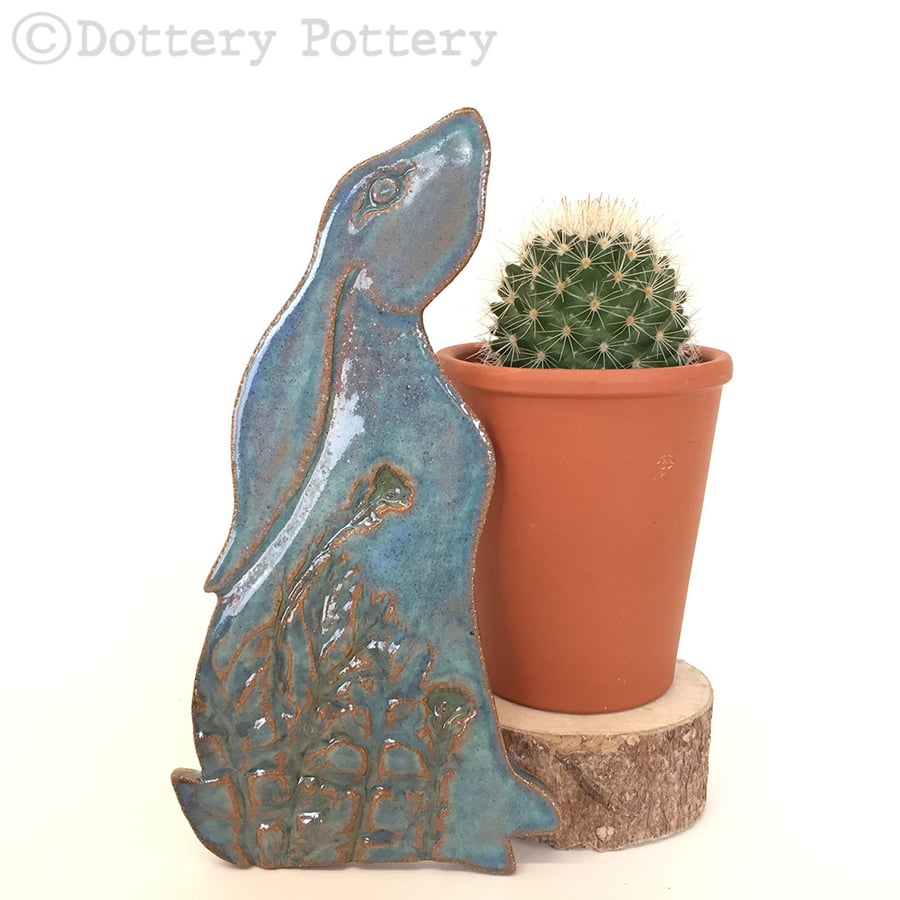 Ceramic Moon Gazing Hare Pottery Hare decoration natural clay rabbit