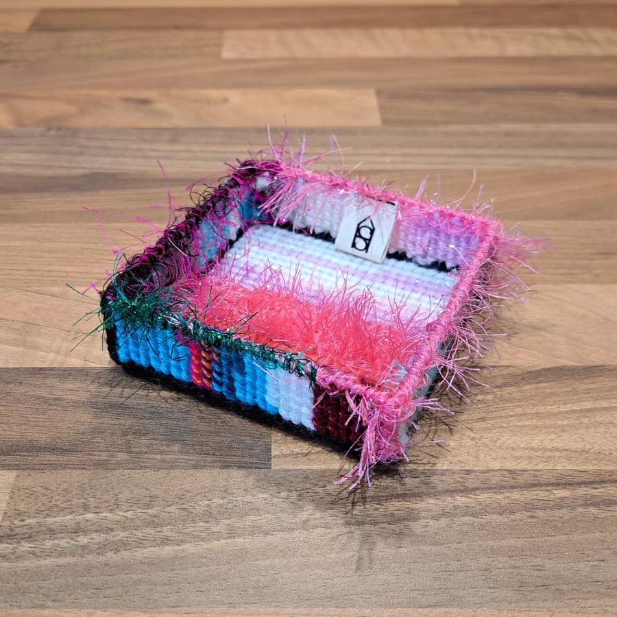 Desk tray for small items - punk pattern with tinsel edges, OOAK