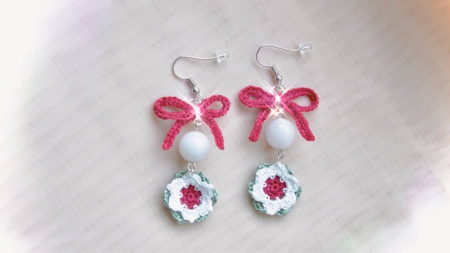 White Agate Microcrochet Christmas earrings