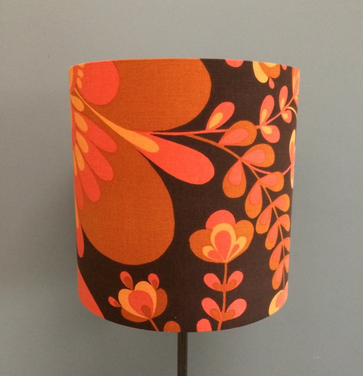 Funky 70s 60s MOD Orange Vintage Fabric Lampshade