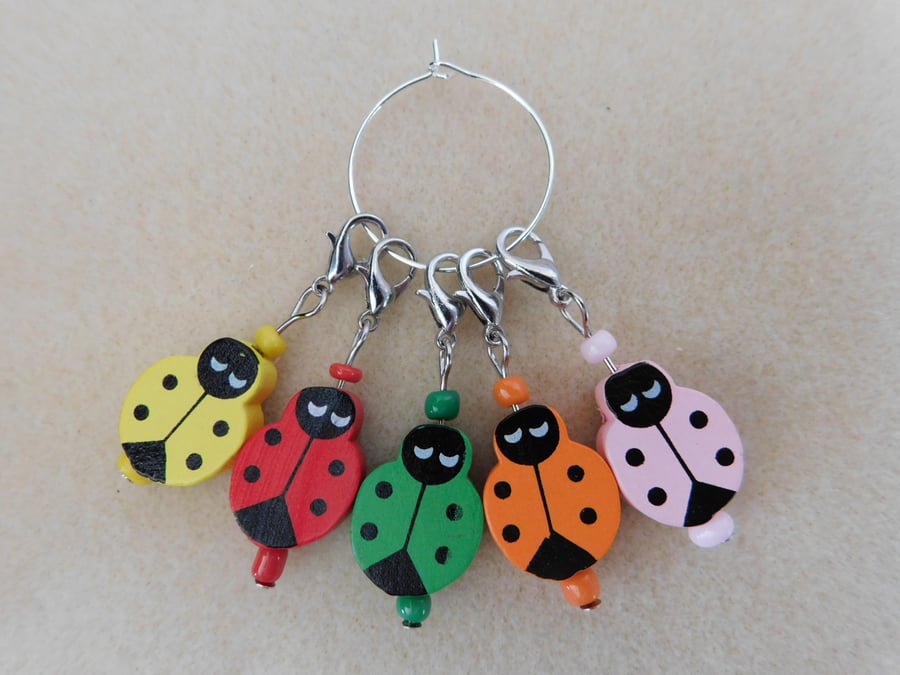 Crochet Stitch Markers Ladybirds Ladybugs Set of 5