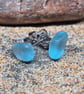 Blue Sea Glass stud Earrings.  - Image 2