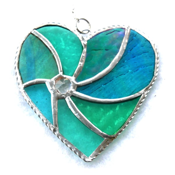 Teal Swirl Heart Stained Glass Suncatcher 