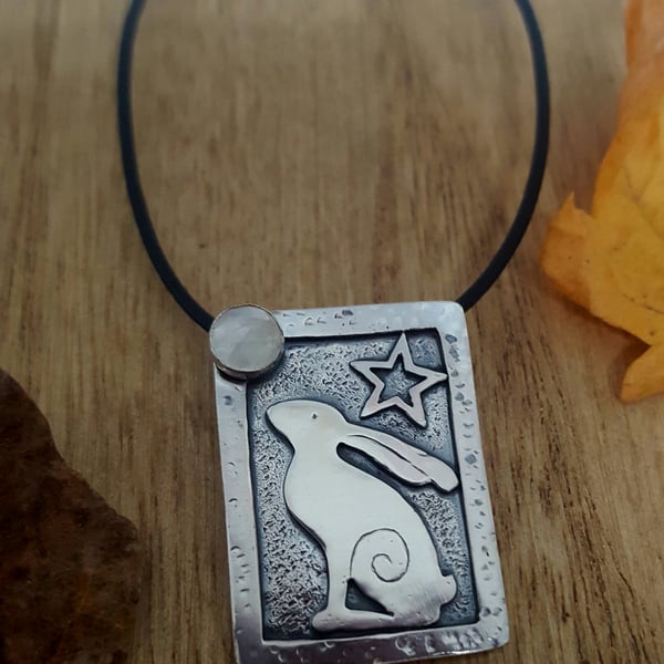Silver Star Gazey Hare Pendant