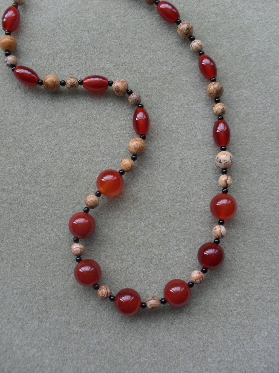 Sterling Silver Picture Jasper and Agate Necklace