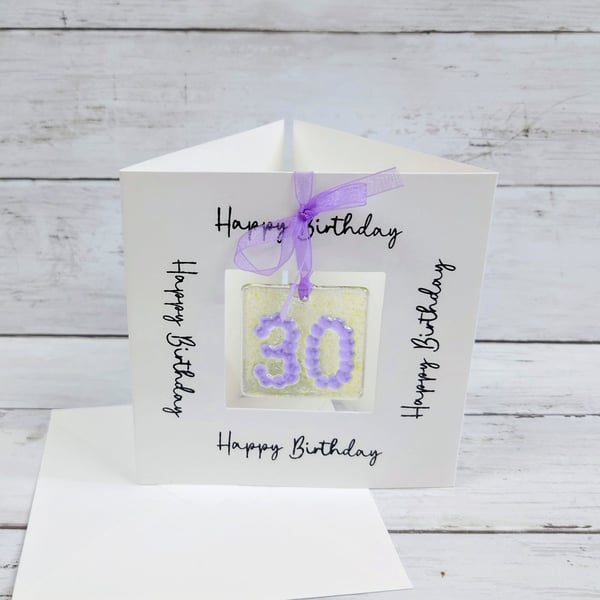 30th Birthday Card; Fused Glass 30 Birthday Keepsake