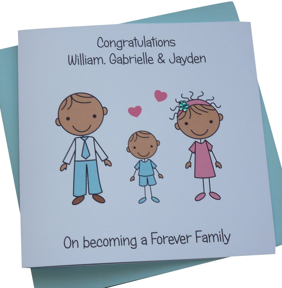 Personalised Handmade Adoption- Forever Family Card- Black -Asian- African Ameri