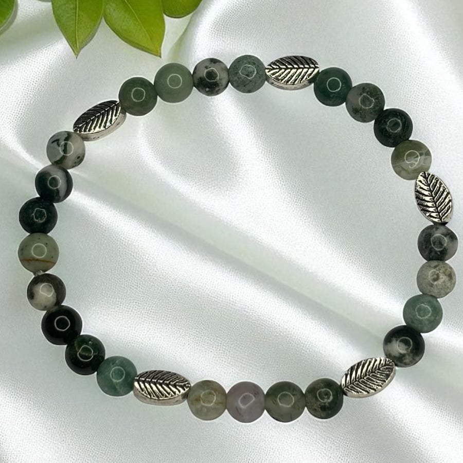 Tree Agate Gemstone  Stretch Bracelet