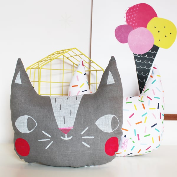 Screen printed cat cushion  - Grey
