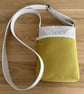 Fabric crossbody bag, phone bag, mustard cotton canvas, with an adjustable strap