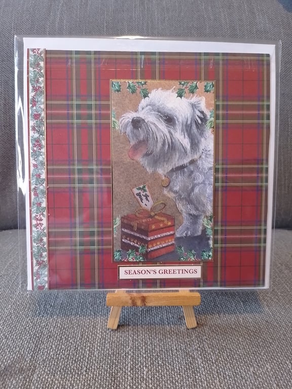 Tartan card with dog Christmas card handmade