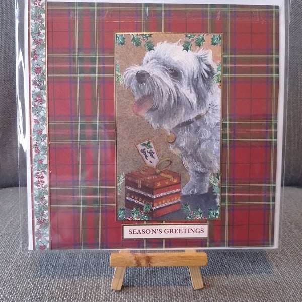 Tartan card with dog Christmas card handmade