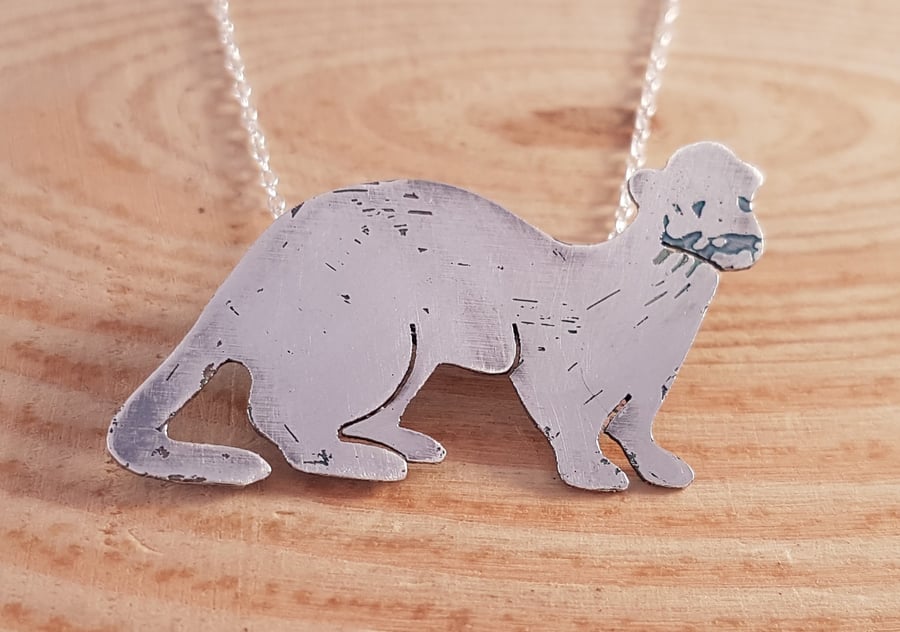 Sterling Silver Etched Ferret Necklace