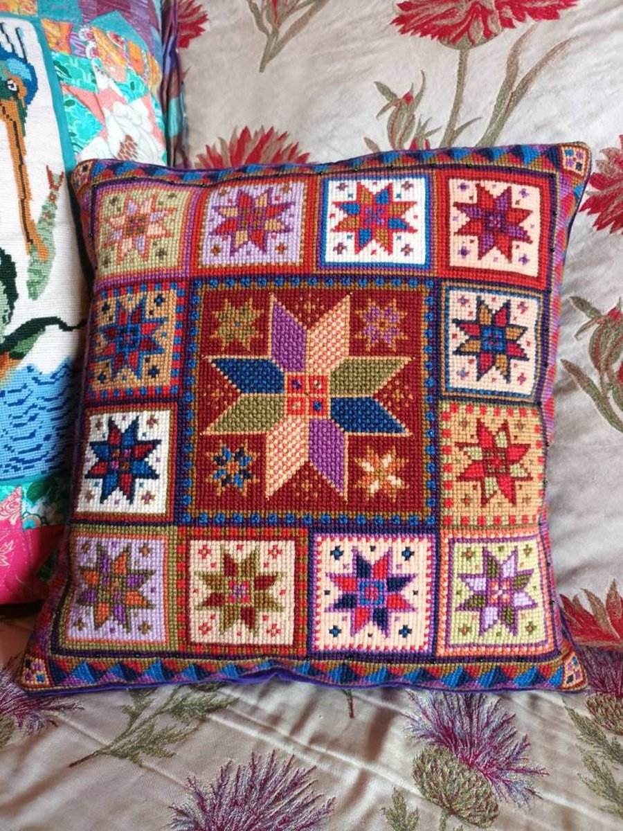 Star Tile Tapestry Cushion Kit , Star Needlepoint Pillow Kit, Counted